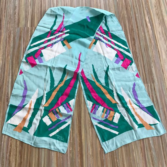 Monique Martin Accessories - Vtg Monique Martin Colorful Abstract Print Silk Scarf for Neck or Hair 10x54